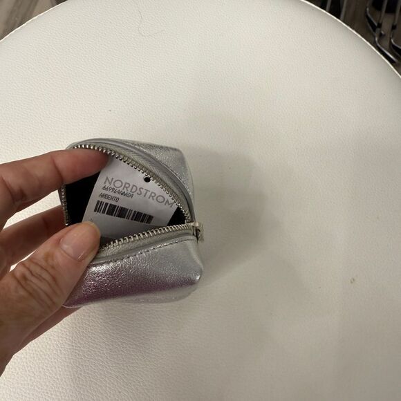 YSL Saint Laurent Jamie Cube Charm Leather Zip Pouch Silver NWT - Picture 5 of 7